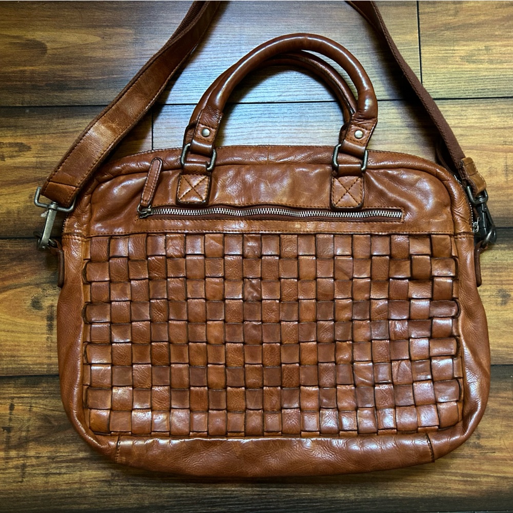 Vilenca Holland Brown Leather Woven Laptop Bag - Picture 7 of 11